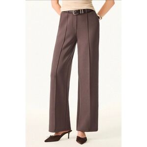 OGL Women XL Deepest Mauve Soft Straight Leg Trousers Pintuck Front Mid Rise